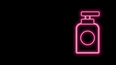 Siyah arka planda izole edilmiş parlak neon çizgili el kremi ikonu. 4K Video hareketli grafik canlandırması