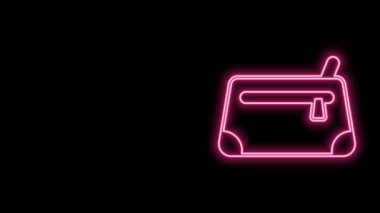 Parlayan neon hattı kozmetik poşet simgesi siyah arkaplanda izole edildi. 4K Video hareketli grafik canlandırması
