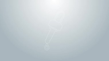 Mavi çizgi Pipette, gri arkaplanda yağ ikonu var. Organik aromaterapi özü. Cilt bakımı serumu cam bırakma paketi. 4K Video hareketli grafik canlandırması