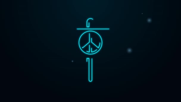 Leuchtende Leuchtschrift Peace Symbol isoliert auf schwarzem Hintergrund. Hippie-Symbol für den Frieden. 4K Video Motion Grafik Animation — Stockvideo