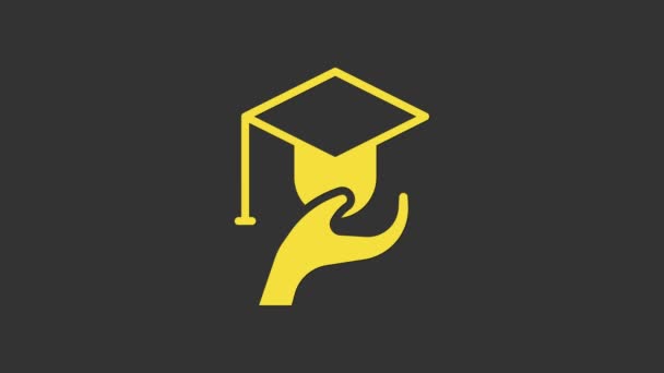 Yellow Education grant icon isolated on grey background. Tuition fee, financial education, budget fund, scholarship program, graduation hat. 4K Video motion graphic animation — Stock Video