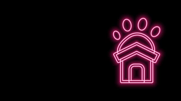 Glowing neon line Animal shelter house icon isolated on black background. 4K Video motion graphic animation — Stock Video