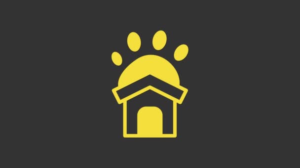 Ікона "Жовтого притулку тварин" ізольована на сірому фоні. 4K Відеографічна анімація — стокове відео