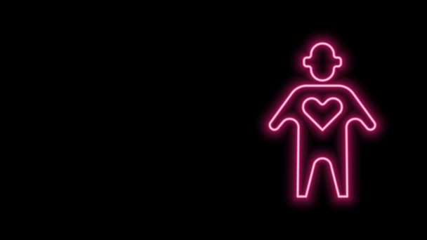 Ragyogó neon vonal Önkéntes ikon elszigetelt fekete háttérrel. 4K Videó mozgás grafikus animáció — Stock videók