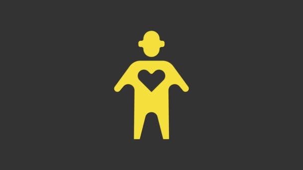 Ikona žlutého dobrovolníka izolovaná na šedém pozadí. Grafická animace pohybu videa 4K — Stock video