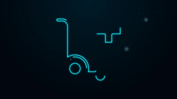 Linha de néon brilhante Cadeira de rodas para ícone de pessoa com deficiência isolado no fundo preto. Animação gráfica em movimento de vídeo 4K — Vídeo de Stock