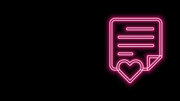 ブラックを基調としたバレンタインハートのアイコンが輝くネオンラインエンベロープ。愛のメッセージ。手紙の愛とロマンス。4Kビデオモーショングラフィックアニメーション — ストック動画