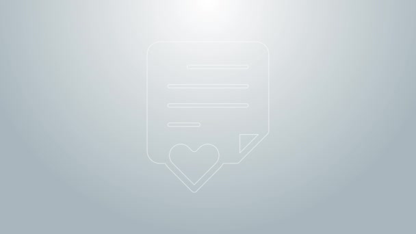 Enveloppe ligne bleue avec icône coeur Saint-Valentin isolé sur fond gris. Message d'amour. Lettre d'amour et de romance. Animation graphique de mouvement vidéo 4K — Video