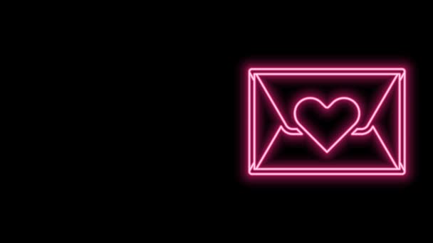 Glowing neon line Envelope with Valentine heart icon isolated on black background. Message love. Letter love and romance. 4K Video motion graphic animation — Stock Video