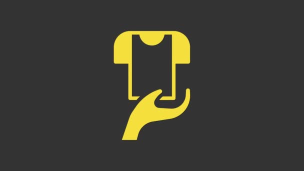 Ícone de doação de roupas amarelas isolado no fundo cinza. Animação gráfica em movimento de vídeo 4K — Vídeo de Stock