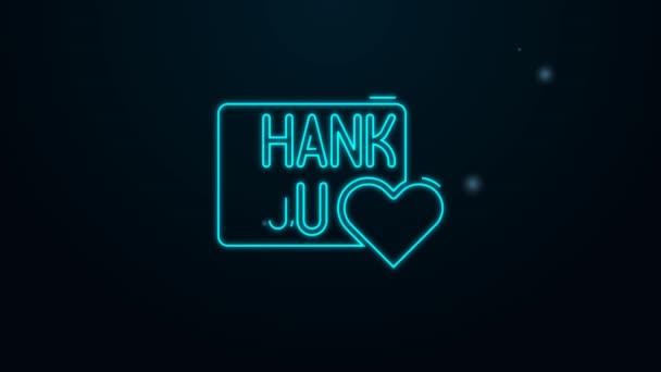 Leuchtende Leuchtschrift Danke mit Herzsymbol auf schwarzem Hintergrund. Handschriftlicher Schriftzug. 4K Video Motion Grafik Animation — Stockvideo