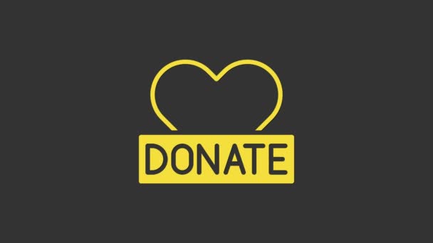 Yellow Donation and charity icon isolated on grey background. Donate money and charity concept. 4K Video motion graphic animation — Stock Video