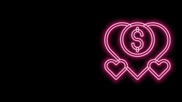 Linea neon luminosa Icona donazione e beneficenza isolata su sfondo nero. Donare denaro e il concetto di carità. Animazione grafica 4K Video motion — Video Stock