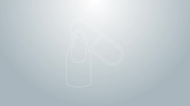 Ícone de arquivo de linha azul prego isolado no fundo cinza. Ferramenta de manicure. Animação gráfica em movimento de vídeo 4K — Vídeo de Stock