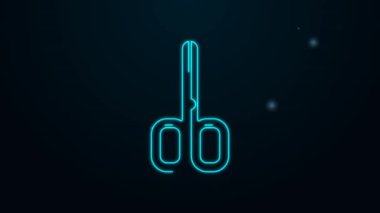 Parlayan neon hattı tırnak makas simgesi siyah arkaplanda izole edildi. Manikür ve pedikür makası. 4K Video hareketli grafik canlandırması