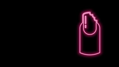 Parlayan neon çizgisi. Kırık tırnak simgesi siyah zeminde izole edilmiş. Tırnağı çatlamış. 4K Video hareketli grafik canlandırması