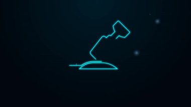 Siyah arkaplanda izole edilmiş manikür ikonu için parlayan neon hattı Milling kesicisi. Manikür için bir cihaz. Manikür aletleri. 4K Video hareketli grafik canlandırması