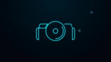 Dalgıç simgesi için parlayan neon hattı fotoğraf makinesi siyah arkaplanda izole edildi. Fotoğraf makinesi simgesi. Su altı ekipmanları. 4K Video hareketli grafik canlandırması