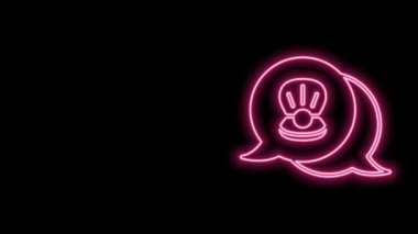 Parlayan neon hattı Scallop deniz kabuğu simgesi siyah arkaplanda izole edildi. Deniz kabuğu işareti. 4K Video hareketli grafik canlandırması