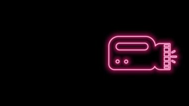 Dalgıç simgesi için parlayan neon hattı feneri siyah arkaplanda izole edildi. Su altı ekipmanları. 4K Video hareketli grafik canlandırması