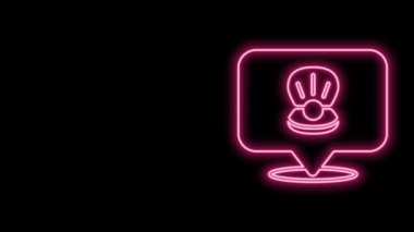 Parlayan neon hattı Scallop deniz kabuğu simgesi siyah arkaplanda izole edildi. Deniz kabuğu işareti. 4K Video hareketli grafik canlandırması
