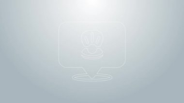 Mavi çizgi deniz kabuğu simgesi gri arkaplanda izole edildi. Deniz kabuğu işareti. 4K Video hareketli grafik canlandırması