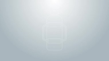 Mavi çizgi Aqualung simgesi gri arkaplanda izole edildi. Dalgıçlar için oksijen tüpü. Dalış ekipmanları. Olağanüstü bir spor. Su altı ekipmanları. 4K Video hareketli grafik canlandırması