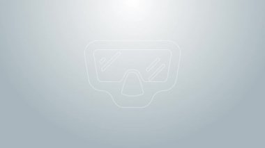 Mavi çizgi dalış maskesi simgesi gri arkaplanda izole edildi. Olağanüstü bir spor. Su altı ekipmanları. 4K Video hareketli grafik canlandırması