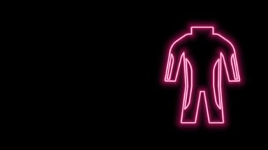 Siyah arkaplanda izole edilmiş dalgıç ikonu için parlak neon çizgisi dalış kıyafeti. Su altı ekipmanları. 4K Video hareketli grafik canlandırması