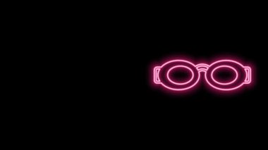 Yüzme ikonu için parlak neon çizgileri siyah arkaplanda izole edilmiş. Yüzme gözlükleri. Su altı ekipmanları. 4K Video hareketli grafik canlandırması