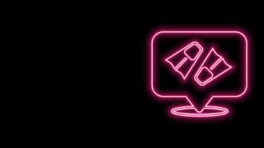 Siyah arka planda izole edilmiş yüzme ikonu için parlak neon çizgili plastik yüzgeçler. Dalış ekipmanları. Olağanüstü bir spor. Su altı ekipmanları. 4K Video hareketli grafik canlandırması