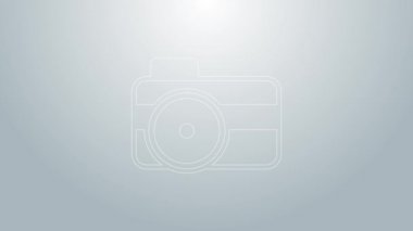 Dalgıç simgesi için mavi çizgi fotoğraf makinesi gri arkaplanda izole edildi. Fotoğraf makinesi simgesi. Su altı ekipmanları. 4K Video hareketli grafik canlandırması