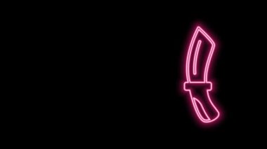 Parlayan neon hattı dalgıç bıçağı simgesi siyah arkaplanda izole edildi. 4K Video hareketli grafik canlandırması