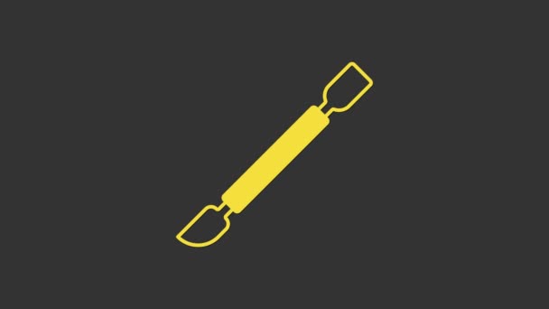 Yellow Cuticle pusher icon isolated on grey background. Tool for manicure. 4K Video motion graphic animation — Stock Video