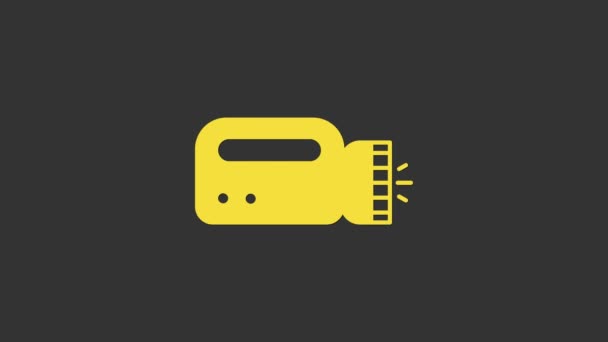 Yellow Flashlight for diver icon isolated on grey background. Diving underwater equipment. 4K Video motion graphic animation — Stock Video