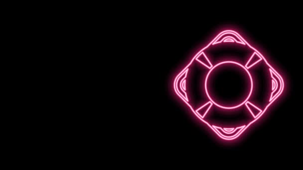 Linha de néon brilhante ícone Lifebuoy isolado no fundo preto. Símbolo do cinto de salvação. Animação gráfica em movimento de vídeo 4K — Vídeo de Stock