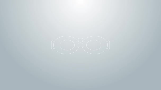 灰色の背景に隔離された水泳アイコンのための青い線メガネ。水泳ゴーグル。潜水水中機器。4Kビデオモーショングラフィックアニメーション — ストック動画