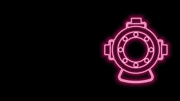 Glowing neon line Aqualung icon isolated on black background. Diving helmet. Diving underwater equipment. 4K Video motion graphic animation — Stock Video