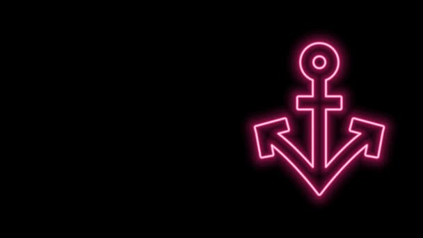Glowing neon line Anchor icon isolated on black background. 4K Video motion graphic animation — Stock Video