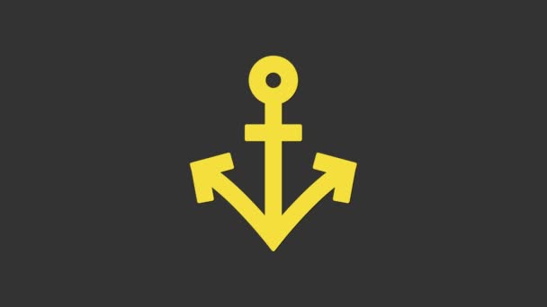 Ikona žluté kotvy izolovaná na šedém pozadí. Grafická animace pohybu videa 4K — Stock video