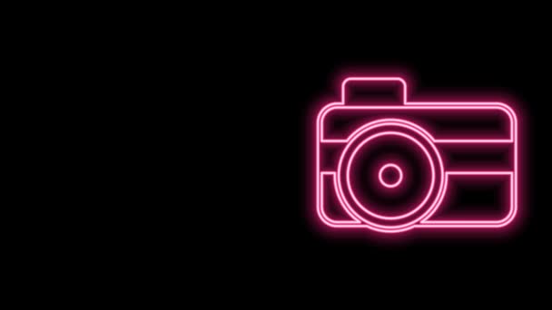 Dalgıç simgesi için parlayan neon hattı fotoğraf makinesi siyah arkaplanda izole edildi. Fotoğraf makinesi simgesi. Su altı ekipmanları. 4K Video hareketli grafik canlandırması — Stok video