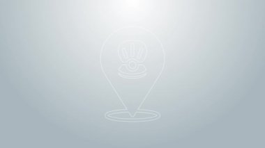 Mavi çizgi deniz kabuğu simgesi gri arkaplanda izole edildi. Deniz kabuğu işareti. 4K Video hareketli grafik canlandırması