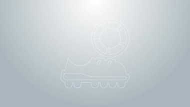 Mavi çizgili futbol ayakkabısı ikonu gri arkaplanda izole edildi. Futbol ayakkabıları. Spor futbolu ayak koruması. 4K Video hareketli grafik canlandırması