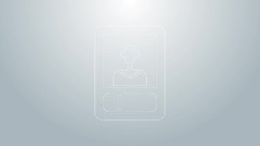 Mavi çizgi futbol ya da futbol kartı simgesi gri arkaplanda izole edilmiş. Futbol kartlarının koleksiyonu. 4K Video hareketli grafik canlandırması