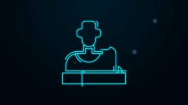 Parlayan neon hattı futbol oyuncusu basın toplantısı simgesi siyah arkaplanda izole edildi. 4K Video hareketli grafik canlandırması