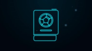 Parlayan neon hattı futbol öğrenme kitabı simgesi siyah arkaplanda izole edildi. 4K Video hareketli grafik canlandırması