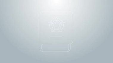 Mavi çizgi futbol öğrenme kitabı simgesi gri arkaplanda izole edildi. 4K Video hareketli grafik canlandırması