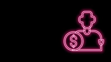 Parlayan neon hattı ya da siyah arka planda izole edilmiş futbol oyuncusu ikonu alın. 4K Video hareketli grafik canlandırması