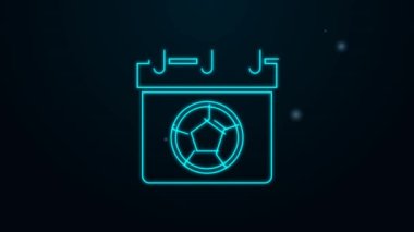 Parlayan neon hattı futbol ya da futbol takvimi simgesi siyah arkaplanda izole edildi. Günün maçı var. Randevu futbolu ya da futbol maçı. 4K Video hareketli grafik canlandırması