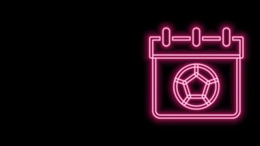 Parlayan neon hattı futbol ya da futbol takvimi simgesi siyah arkaplanda izole edildi. Günün maçı var. Randevu futbolu ya da futbol maçı. 4K Video hareketli grafik canlandırması